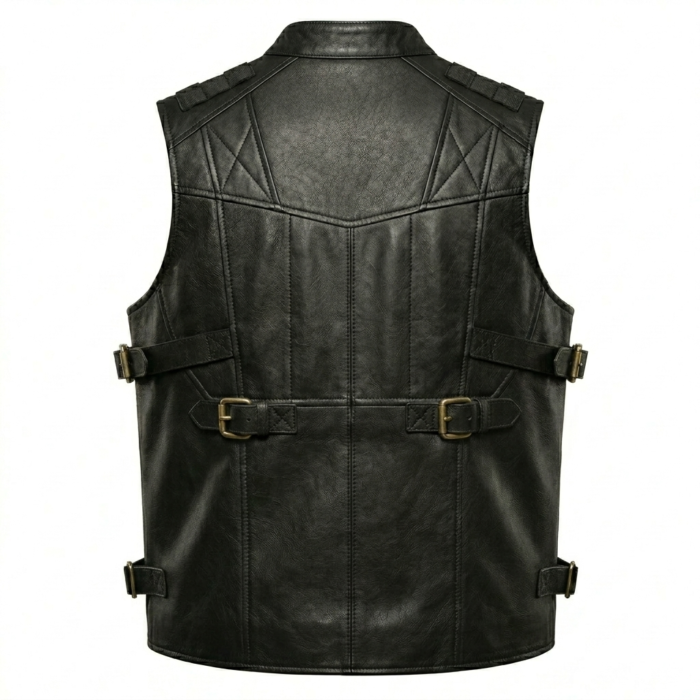 Men’s Tactical Black Leather Vest inside