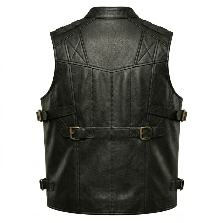 Men’s Tactical Black Leather Vest inside