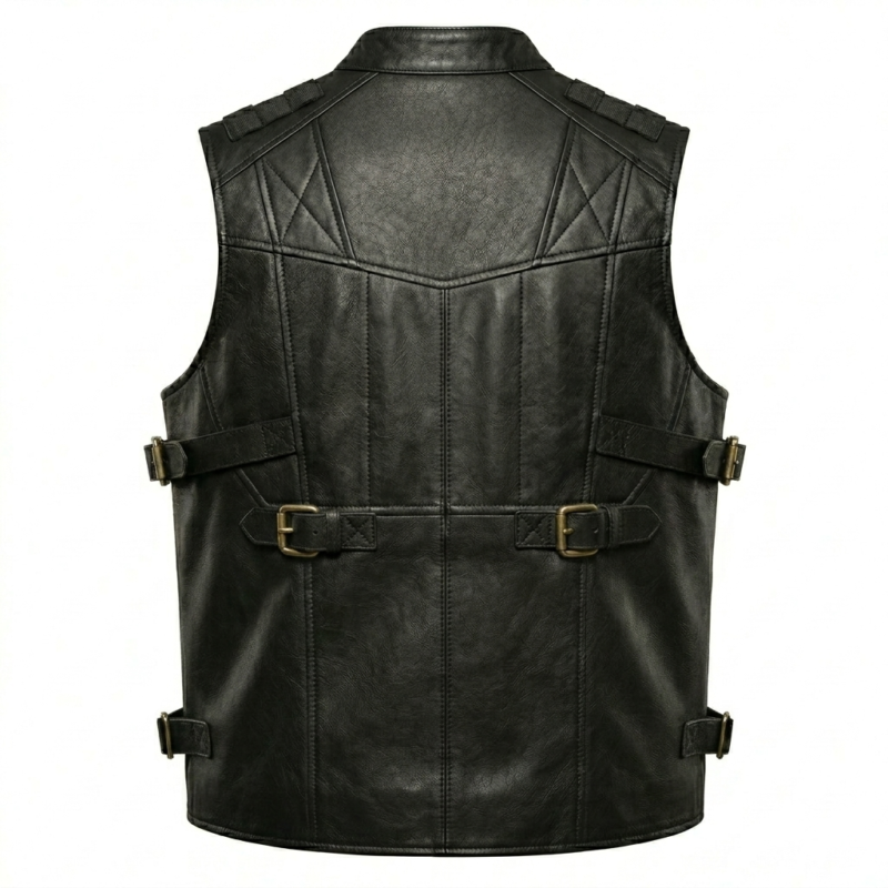 Men’s Tactical Black Leather Vest inside