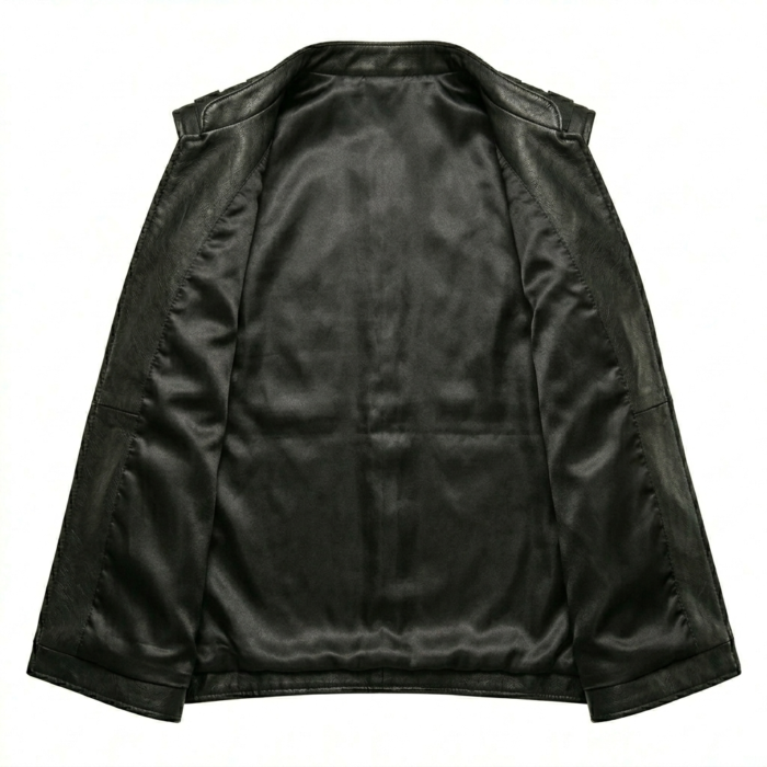 Men’s Tactical Black Leather Vest inside