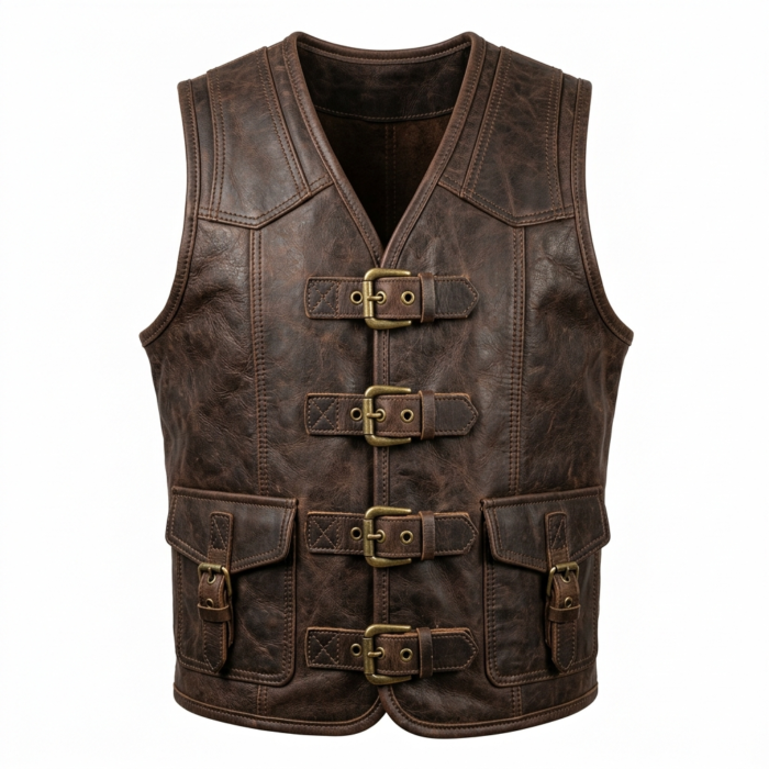 Men’s Tactical Brown Leather Vest