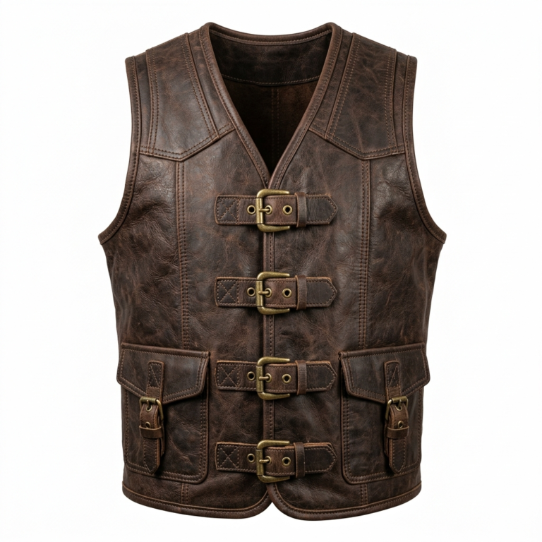 Men’s Tactical Brown Leather Vest