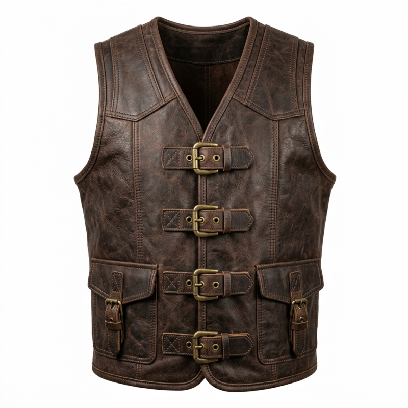 Men’s Tactical Brown Leather Vest