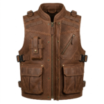 Perforated Tactical Brown Leather Vest