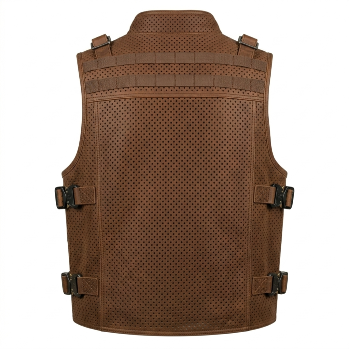 Perforated Tactical Brown Leather Vest