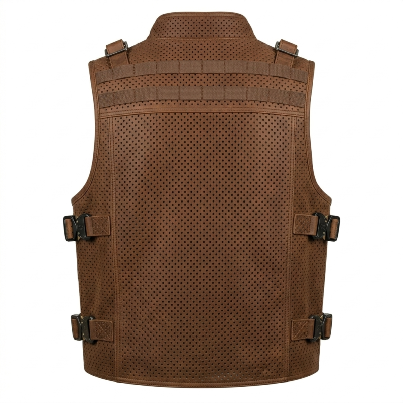 Perforated Tactical Brown Leather Vest