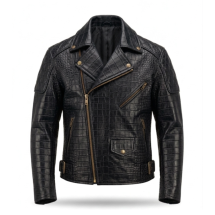 Premium Black Crocodile Embossed Mens Leather Jacket Blackstone Jackets