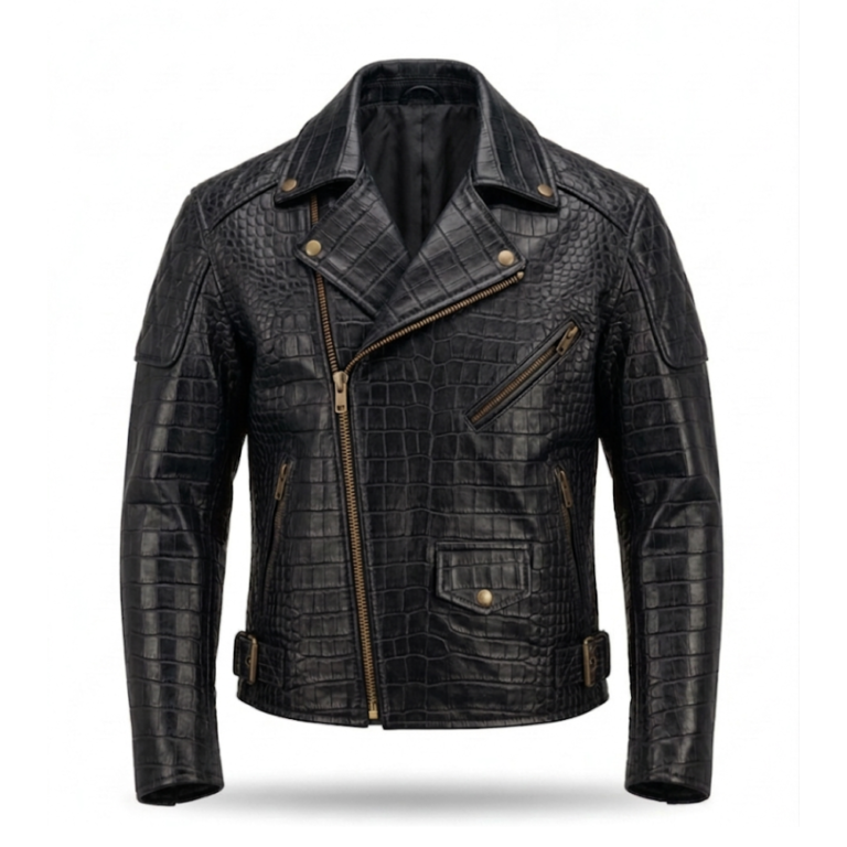 Premium Black Crocodile Embossed Mens Leather Jacket Blackstone Jackets