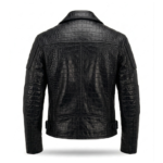 Premium Black Crocodile Embossed Mens Leather Jacket Blackstone Jackets Back View