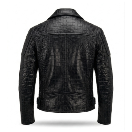 Premium Black Crocodile Embossed Mens Leather Jacket Blackstone Jackets Back View