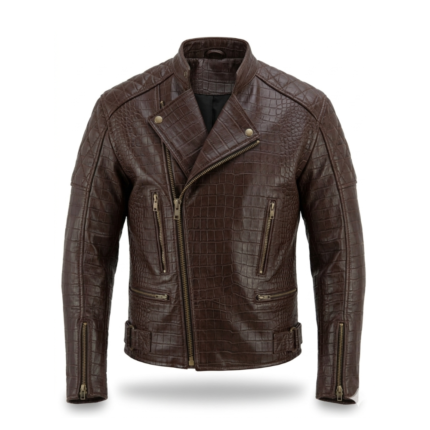 Premium Brown Crocodile Embossed Genuine Men's Leather Jacket Blackstone Jackets