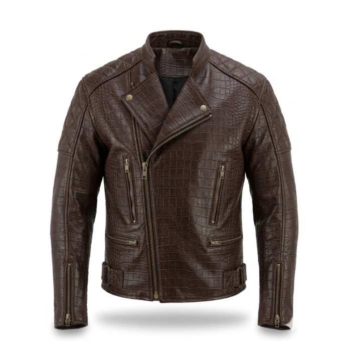Premium Brown Crocodile Embossed Genuine Men's Leather Jacket Blackstone Jackets
