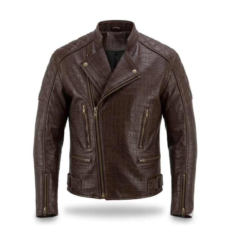 Premium Brown Crocodile Embossed Genuine Men's Leather Jacket Blackstone Jackets