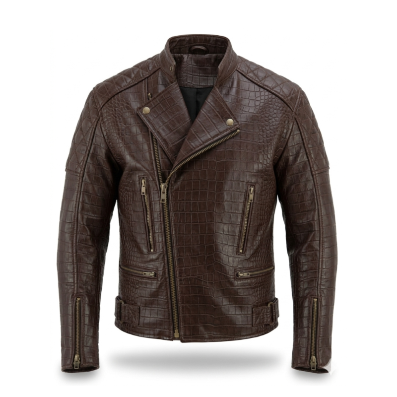 Premium Brown Crocodile Embossed Genuine Men's Leather Jacket Blackstone Jackets
