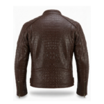 Premium Brown Crocodile Embossed Genuine Men's Leather Jacket Blackstone Jackets Back View