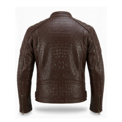 Premium Brown Crocodile Embossed Genuine Men's Leather Jacket Blackstone Jackets Back View
