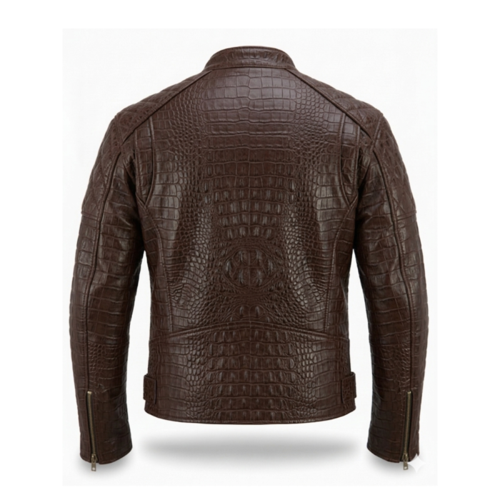 Premium Brown Crocodile Embossed Genuine Men's Leather Jacket Blackstone Jackets Back View