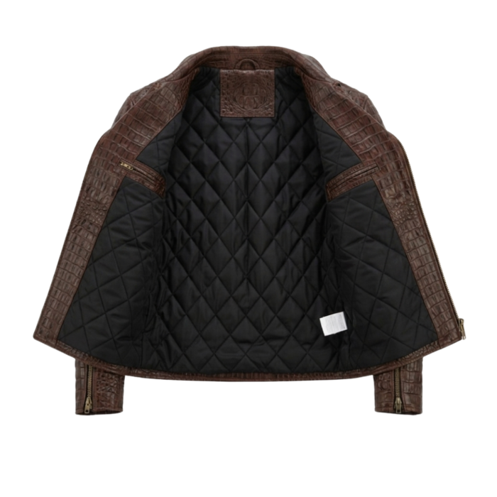 Premium Brown Crocodile Embossed Genuine Men's Leather Jacket Blackstone Jackets Inner View