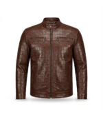 Premium Brown Crocodile Embossed Men's Leather Jacket Blackstone Jackets