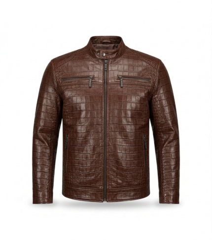 Premium Brown Crocodile Embossed Men's Leather Jacket Blackstone Jackets