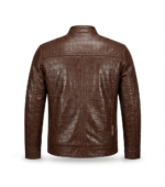 Premium Brown Crocodile Embossed Men's Leather Jacket Blackstone Jackets Back View