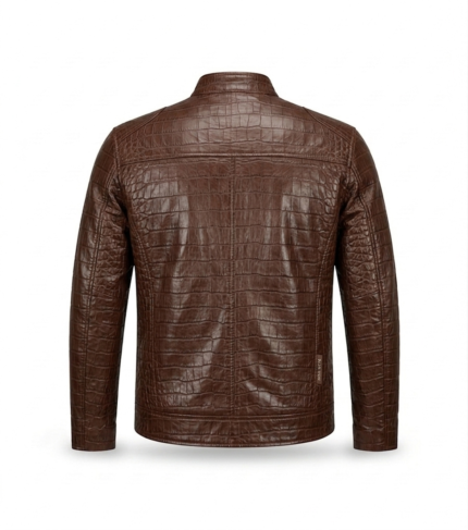 Premium Brown Crocodile Embossed Men's Leather Jacket Blackstone Jackets Back View