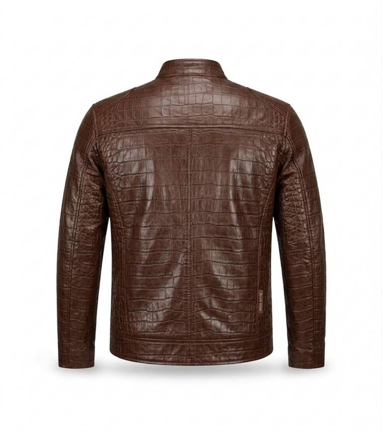Premium Brown Crocodile Embossed Men's Leather Jacket Blackstone Jackets Back View