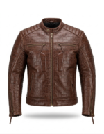 Premium Brown Crocodile Embossed Mens Real Leather Jacket Blackstone Jackets