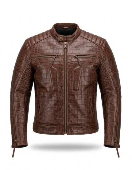 Premium Brown Crocodile Embossed Mens Real Leather Jacket Blackstone Jackets