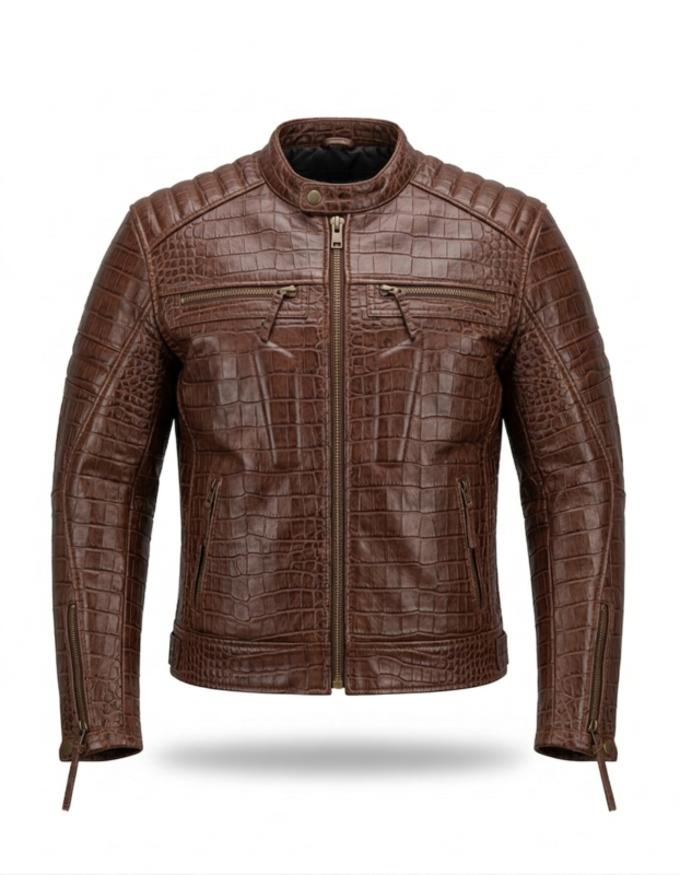 Premium Brown Crocodile Embossed Mens Real Leather Jacket Blackstone Jackets