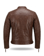 Premium Brown Crocodile Embossed Mens Real Leather Jacket Blackstone Jackets Back View