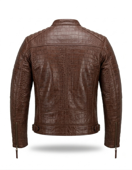Premium Brown Crocodile Embossed Mens Real Leather Jacket Blackstone Jackets Back View
