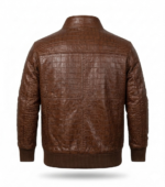 Premium Brown Men's Crocodile Embossed Leather Jacket Blackstone Jackets Back View