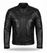 Premium Men's Black Crocodile Embossed Leather Jacket Blackstone Jackets