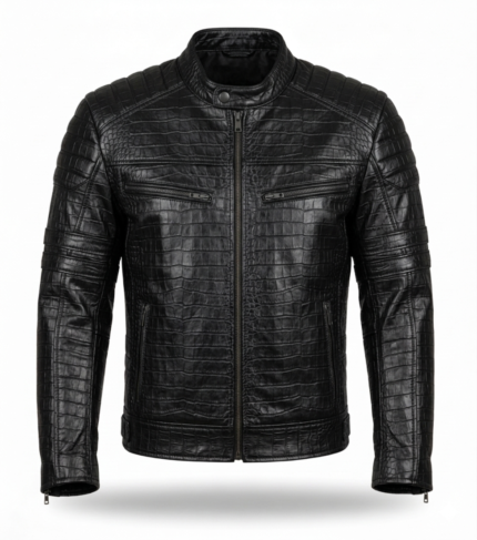 Premium Men's Black Crocodile Embossed Leather Jacket Blackstone Jackets