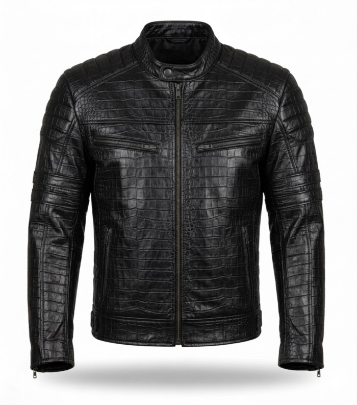 Premium Men's Black Crocodile Embossed Leather Jacket Blackstone Jackets