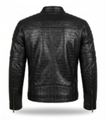 Premium Men's Black Crocodile Embossed Leather Jacket Blackstone Jackets Back View