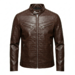 Premium Men's Brown Crocodile Embossed Real Leather Jacket Blackstone Jackets