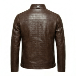 Premium Men's Brown Crocodile Embossed Real Leather Jacket Blackstone Jackets Back View