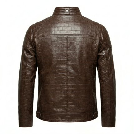 Premium Men's Brown Crocodile Embossed Real Leather Jacket Blackstone Jackets Back View