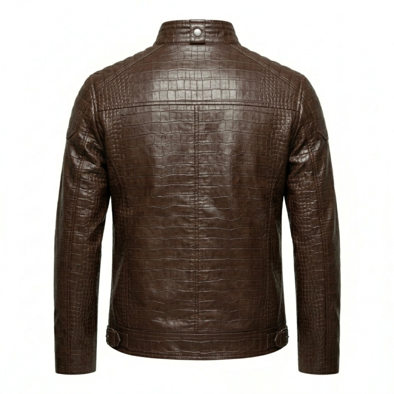 Premium Men's Brown Crocodile Embossed Real Leather Jacket Blackstone Jackets Back View