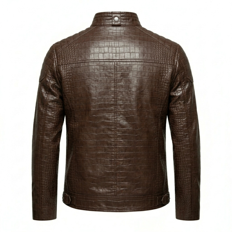 Premium Men's Brown Crocodile Embossed Real Leather Jacket Blackstone Jackets Back View