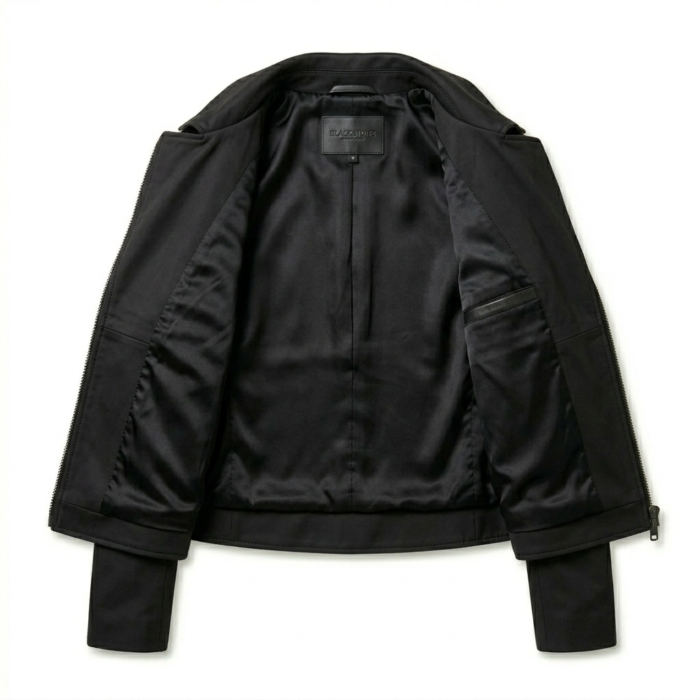 Sleek All-Black Pony Hair Leather Biker Jacket Blackstone Jackets