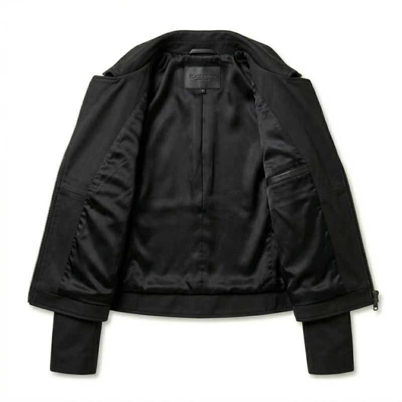 Sleek All-Black Pony Hair Leather Biker Jacket Blackstone Jackets