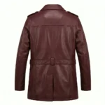Authentic Men's Maroon Leather Pea Coat For Sale back Blackstone Jackets