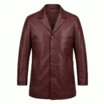 Authentic Men's Maroon Leather Pea Coat For Sale back Blackstone Jackets
