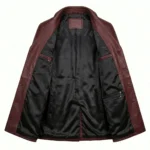 Authentic Men's Maroon Leather Pea Coat For Sale back Blackstone Jackets
