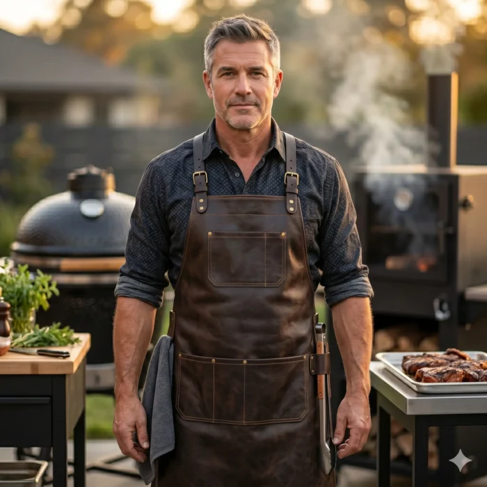 Handmade Genuine Leather BBQ & Grill Apron Men's Workwear | Blackstone Jackets - Image 3