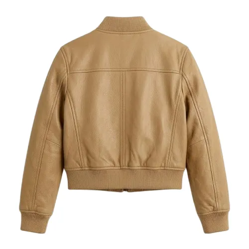 Bespoke Girls Kids Tan Leather Bomber Leather Jacket Blackstone Jackets Back View