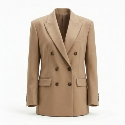 Sophisticated Camel Beige Double Breasted Blazer Jacket for Women | Blackstone Jackets